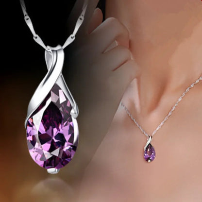 Neue S925 Sterling Silber Halskette Engel Tränen Kristall Lila Anhänger Halskette für Frau Charme Schmuck Geschenk