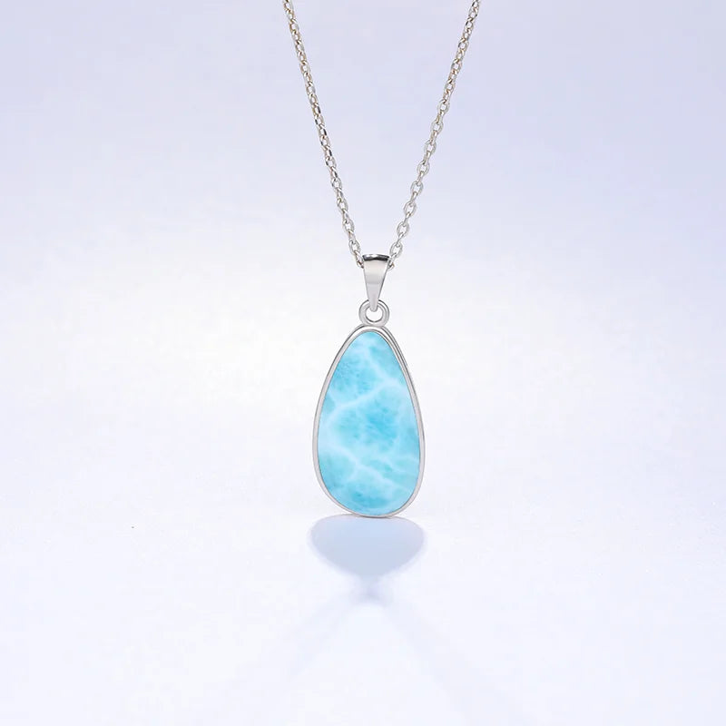 925 Sterling Silber Schmuck Geschenke Klassische Anhänger Halskette Natürliche Edel Larimar Retro Frau Oval Charme Rhodium Überzogene Gold