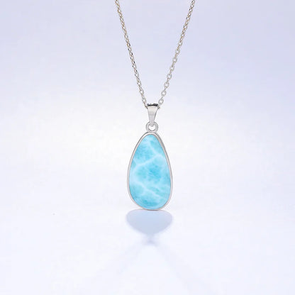 925 Sterling Silber Schmuck Geschenke Klassische Anhänger Halskette Natürliche Edel Larimar Retro Frau Oval Charme Rhodium Überzogene Gold