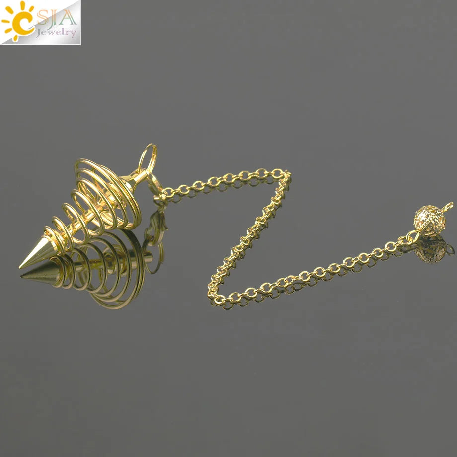 CSJA Metall Pendel Amulett Spirale Kegel Antike Kupfer Gold Silber Farbe Pendel für Radiästhesie Pyramide Pendule Reiki Schmuck G163