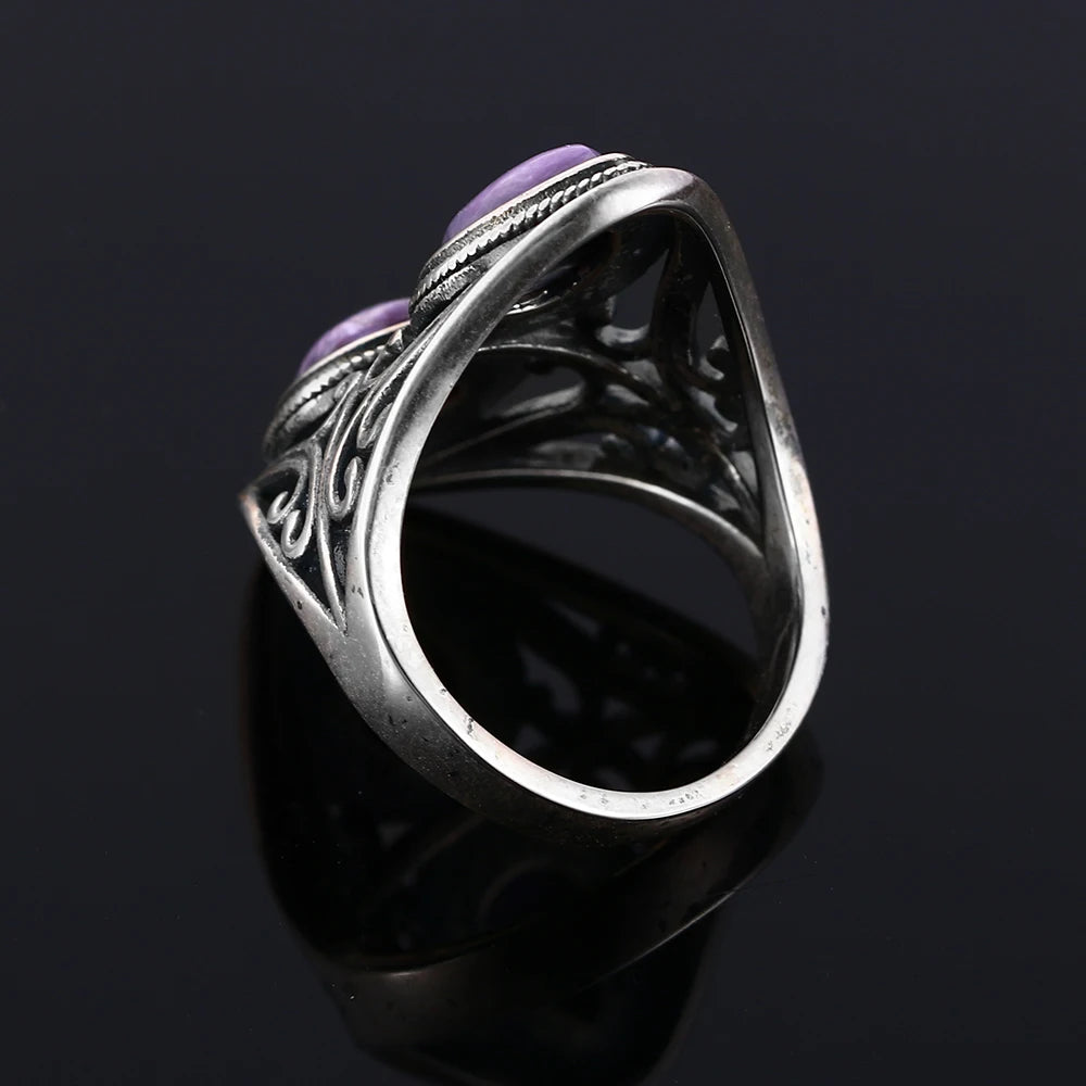 Charms 6x9MM Natürliche Charoite Perlen Ringe frauen S925 Silber Schmuck Vintage Ring Jahrestag Party Geschenke für Frauen