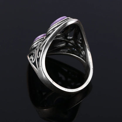 Charms 6x9MM Natürliche Charoite Perlen Ringe frauen S925 Silber Schmuck Vintage Ring Jahrestag Party Geschenke für Frauen