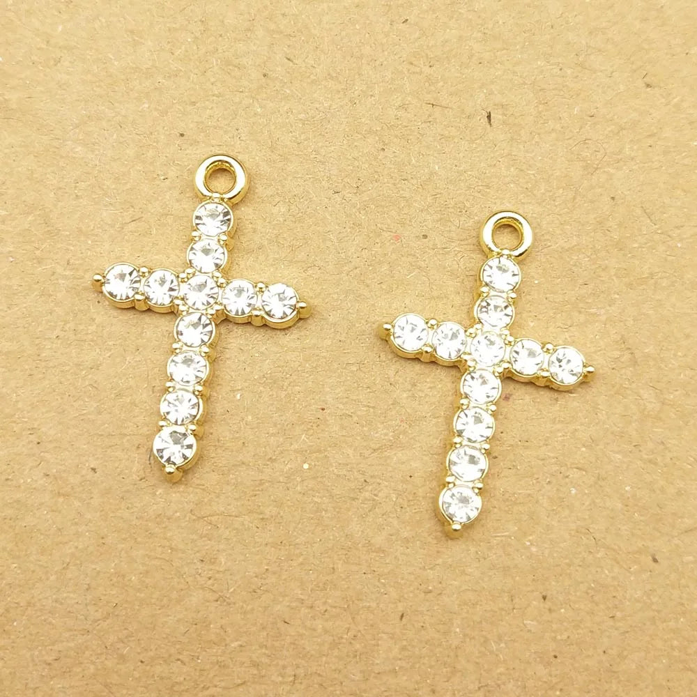 10 Stück Perlen-Kristall-Kreuz-Charm für Schmuckherstellung, Halskette, Armband, Ohrring, Anhänger, Diy-Zubehör, Zinklegierung