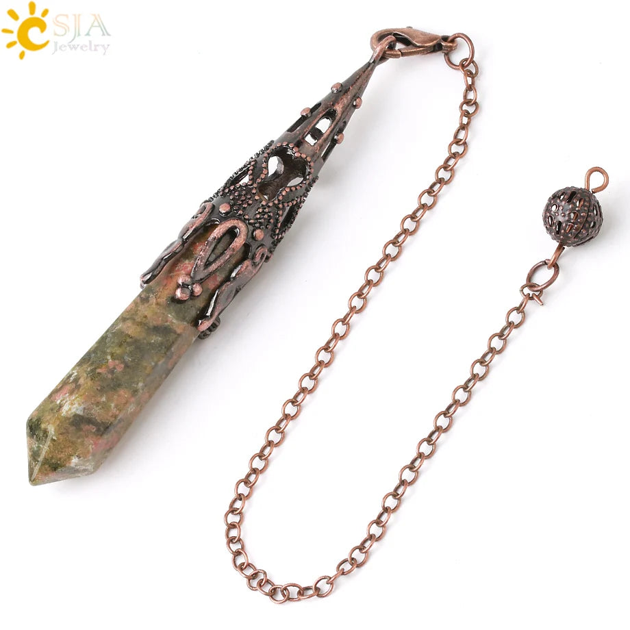 CSJA Kristallpendel für Wahrsagerei, Wünschelfen, Edelstein-Anhänger, antike Bronze, Quarz, Wahrsagerei, Pendulums, Pendulo-Anhänger G883