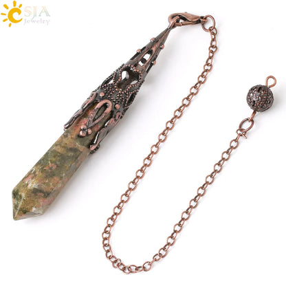 CSJA Kristallpendel für Wahrsagerei, Wünschelfen, Edelstein-Anhänger, antike Bronze, Quarz, Wahrsagerei, Pendulums, Pendulo-Anhänger G883