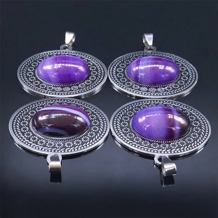 Edelstahl Böhmen Naturstein Vintage Halsketten Frauen Silber Farbe Oval Kette Halskette Schmuck Reiki Healing Geschenk N8150