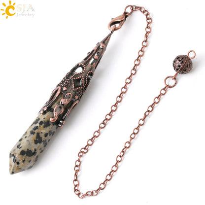 CSJA Kristallpendel für Wahrsagerei, Wünschelfen, Edelstein-Anhänger, antike Bronze, Quarz, Wahrsagerei, Pendulums, Pendulo-Anhänger G883