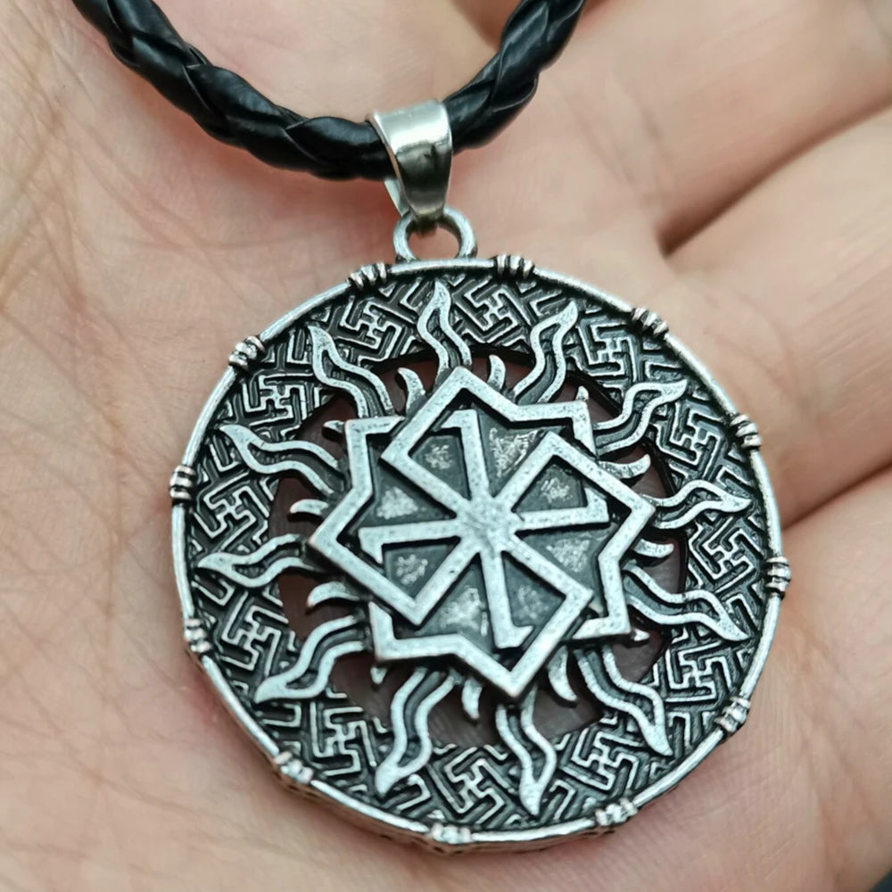 Antique Veles Symbol Weles Choker Sun of God Talisman Pendant Statement Necklace Men's Slavic Amulet Religion Viking Necklaces