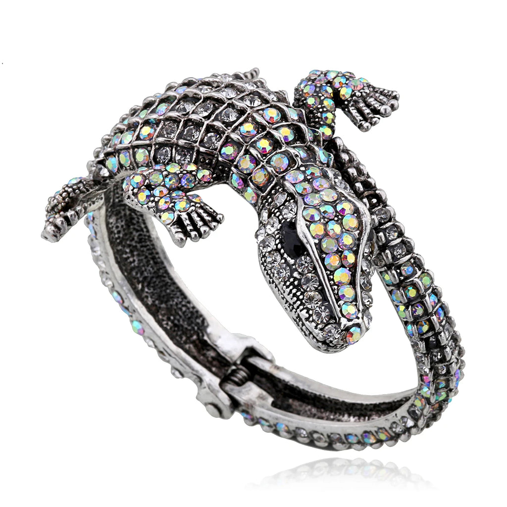 Neue Mode Tier Stil Vintage Krokodil Armreif Antike Goldene Überzogene Volle Strass Manschette Armreif Schmuck 4 Farben