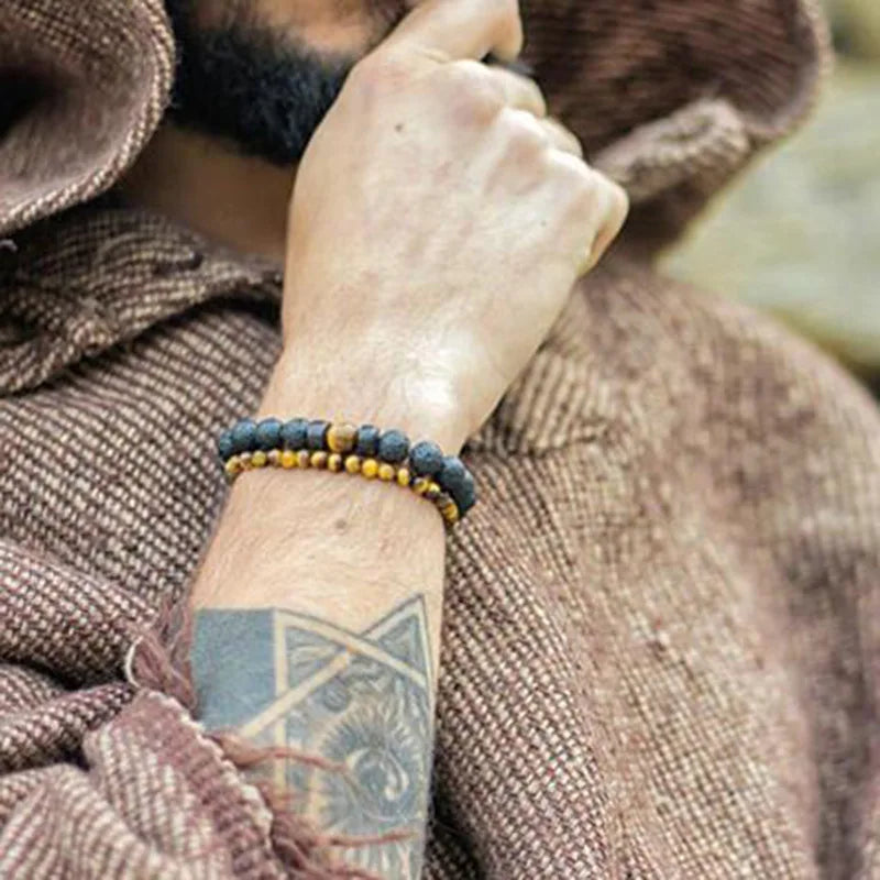 Vulkanstein-Armband für Männer, Lava-Holz, 8 mm Perlen, Armband, tibetischer Buddha, Handgelenkkette, Damen- und Herrenschmuck, Geschenk, neue Armbänder