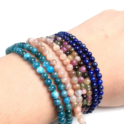 Natürliche 4mm Fluorit Amethyst Sonnenstein Apatit Quarz Perlen Halskette mehrere Farben Geschenke für Mädchen Mode Armband Halsband