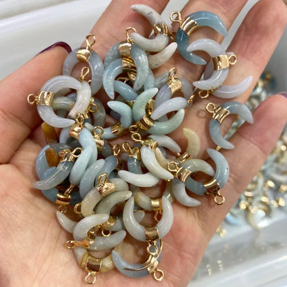 Mode Naturstein Rosenquarz Lapislazuli Halbmond Anhänger Charms für Schmuck Machen DIY Halskette Zubehör 16x17mm 1PC