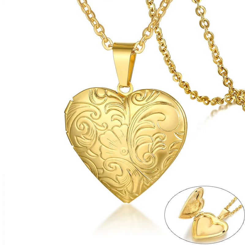 Zarte florale ovale Herz-Medaillon-Anhänger-Halsketten für Frauen, Edelstahl-Fotorahmen, Versprechen, Liebe, Andenken, Geschenk