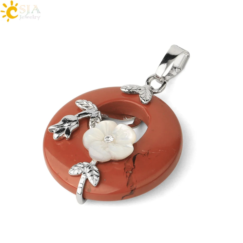 Natursteine Anhänger für Halskette Runde Blume Blatt Amethyste Rosenquarz Schwarzer Onyx Kristall Donut Reiki Schmuck G384