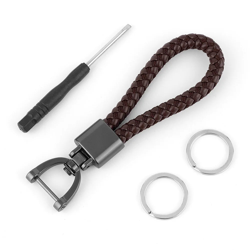 Hochwertiger Schlüsselanhänger für Männer und Frauen, drehbarer Schlüsselanhänger, luxuriöser handgewebter Leder-Hufeisenschnalle, Auto-Schlüsselanhänger, Halter, Zubehör