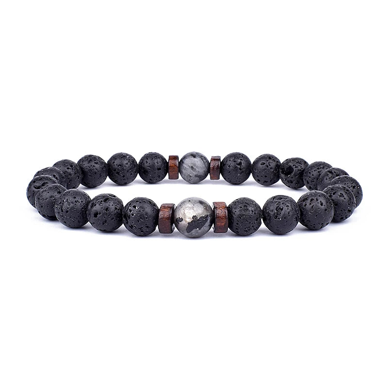 Vulkanstein-Armband für Männer, Lava-Holz, 8 mm Perlen, Armband, tibetischer Buddha, Handgelenkkette, Damen- und Herrenschmuck, Geschenk, neue Armbänder