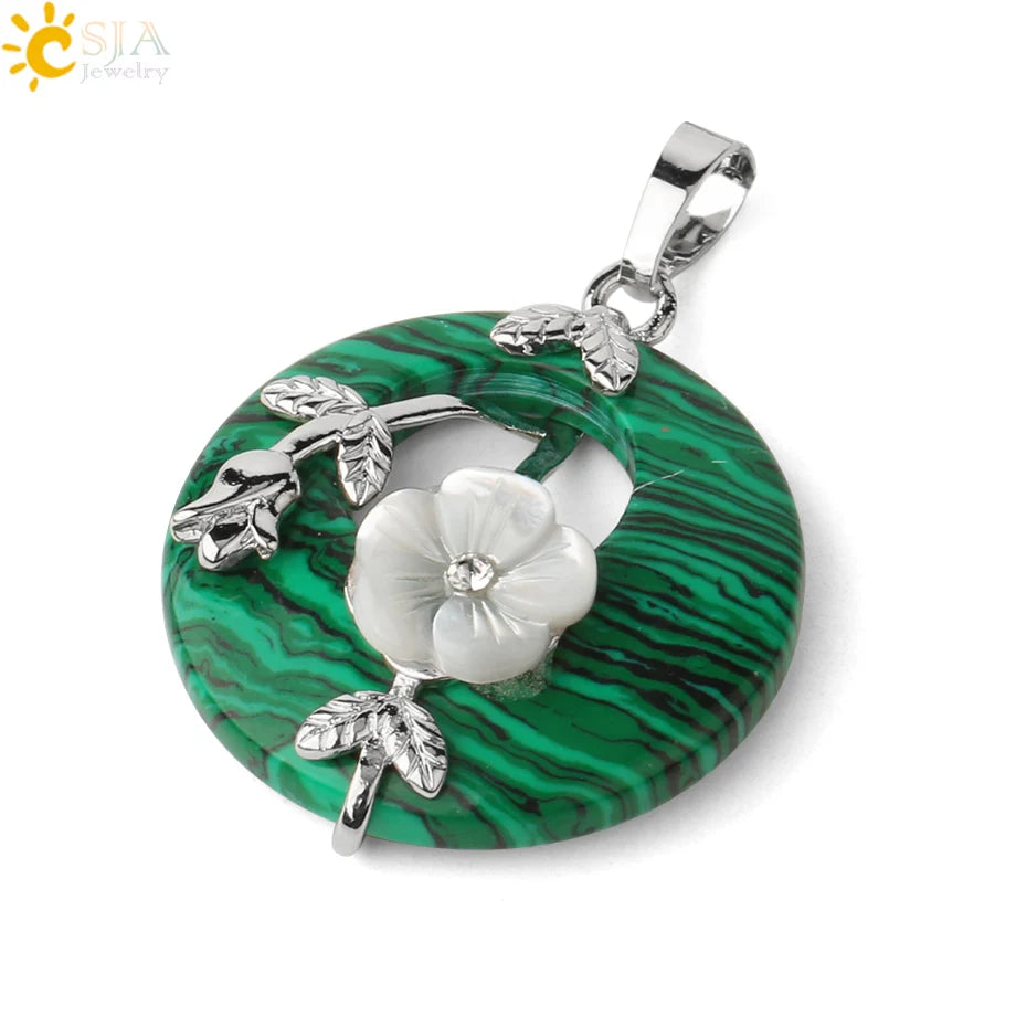 Natursteine Anhänger für Halskette Runde Blume Blatt Amethyste Rosenquarz Schwarzer Onyx Kristall Donut Reiki Schmuck G384