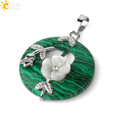 Natursteine Anhänger für Halskette Runde Blume Blatt Amethyste Rosenquarz Schwarzer Onyx Kristall Donut Reiki Schmuck G384