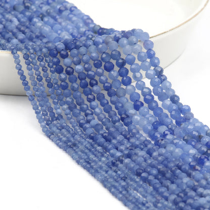 Natürlicher blauer Sandstond 2/3/4 mm facettierte lose Mineralperlen für Schmuckherstellung DIY Weihnachtsgeschenk Armbänder 15'' winziger Stein