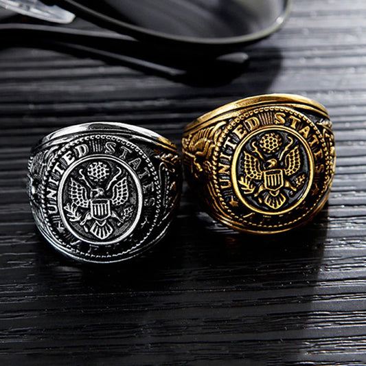 Vintage US Army Militärring Herren Gold/Silber Farbe Edelstahl US Army Ring Marine Corps Eagle Ring Männlicher Modeschmuck
