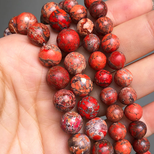 6 8 10mm Naturstein Rotes Meer Sediment Jaspis Perlen Für Schmuck DIY Machen Runde Lose Spacer Perlen Armband zubehör 15''