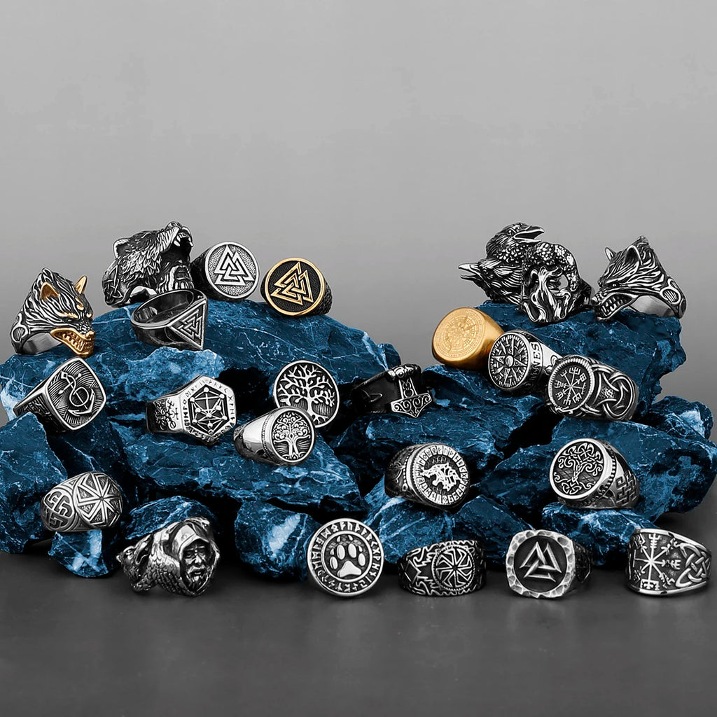 Nordic Viking Edelstahl Ring Anker Kompass Baum des Lebens Viking Rune Wolf Männer und Frauen Ring Schmuck Fabrik Großhandel
