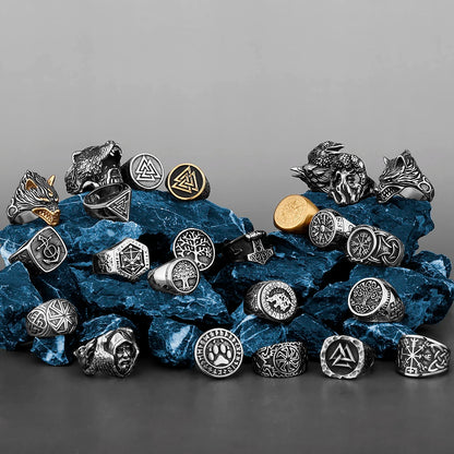 Nordic Viking Edelstahl Ring Anker Kompass Baum des Lebens Viking Rune Wolf Männer und Frauen Ring Schmuck Fabrik Großhandel