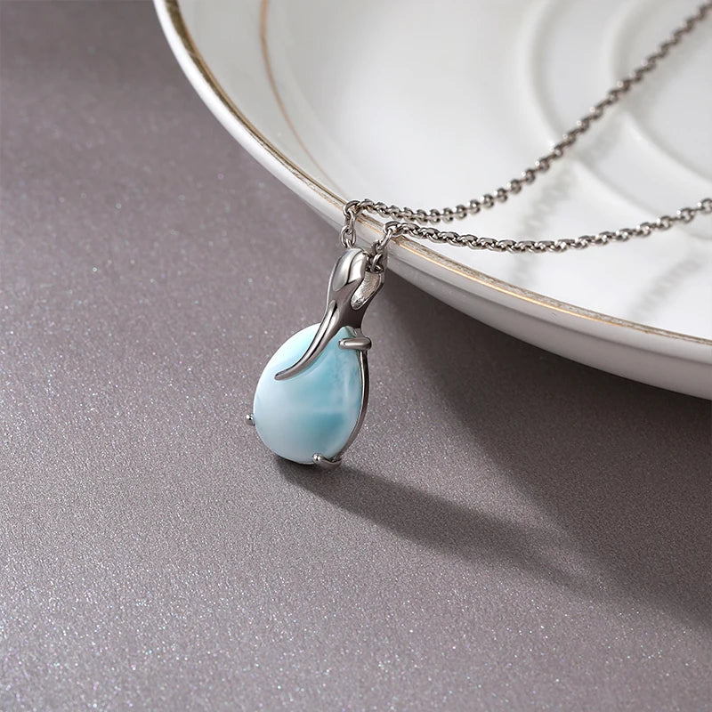 Überzogene Gold 925 Sterling Silber Schmuck Geschenke Klassische Anhänger Halskette Natürliche Edel Larimar Retro Frau Oval Charme