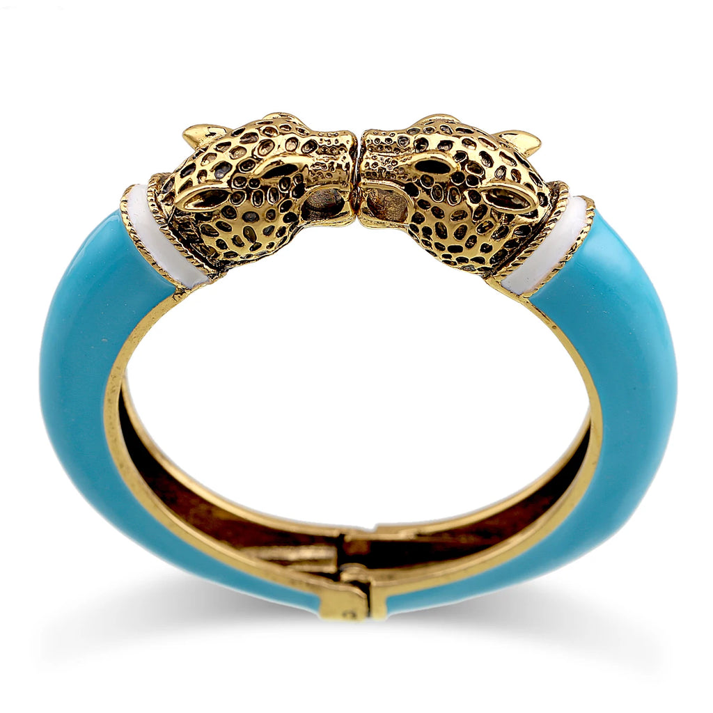 All Seasons Damen-Manschettenarmband für Party, antik vergoldet, Tier-Emaille, Leopardenkopf, Vintage-Armband, trendiger Schmuck