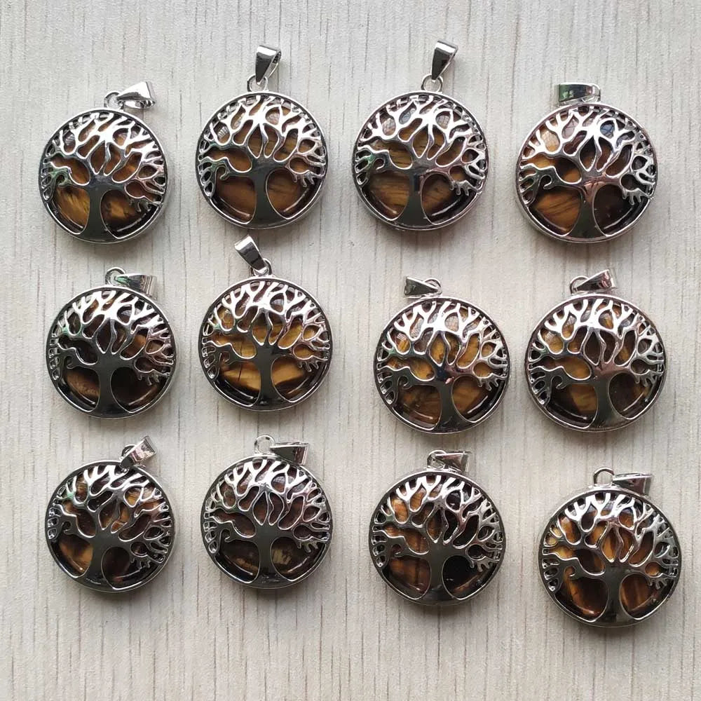 Großhandel 12 teile/los mode naturstein legierung baum des lebens mix Anhänger für halsketten schmuck zubehör machen schnelle versand