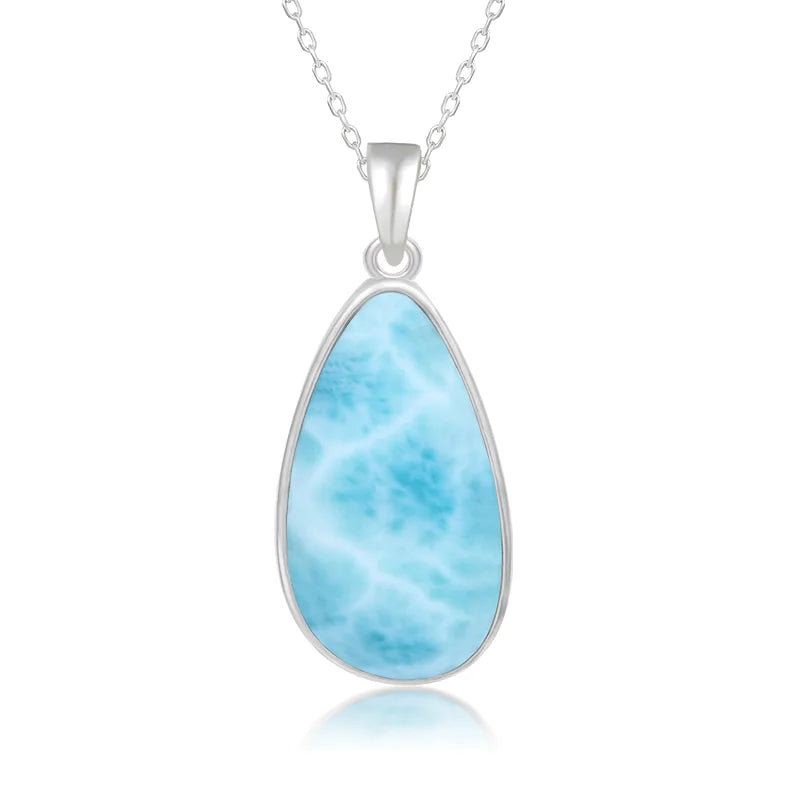 925 Sterling Silber Schmuck Geschenke Klassische Anhänger Halskette Natürliche Edel Larimar Retro Frau Oval Charme Rhodium Überzogene Gold