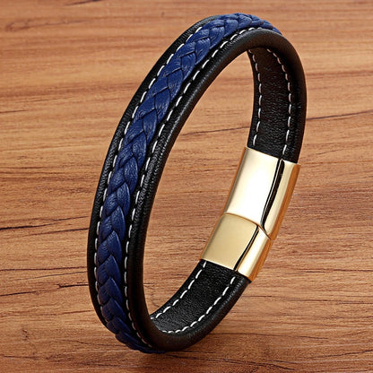 TYO Stainless Steel Leather Bangles Magnetic Clasp Braided Trendy Men Bracelet Wristband Charm Male Wrist Band Gifts Wholesale
