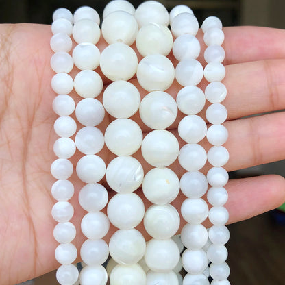Weiße natürliche Perlmutt-Muschelperlen, Trochus-Rad, runde Abstandshalter-Muschelperlen für Schmuck, DIY-Armband, 15 Zoll, 4, 6, 8, 10, 12 mm
