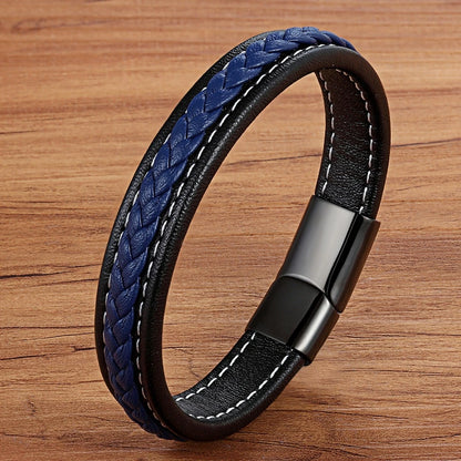 TYO Stainless Steel Leather Bangles Magnetic Clasp Braided Trendy Men Bracelet Wristband Charm Male Wrist Band Gifts Wholesale