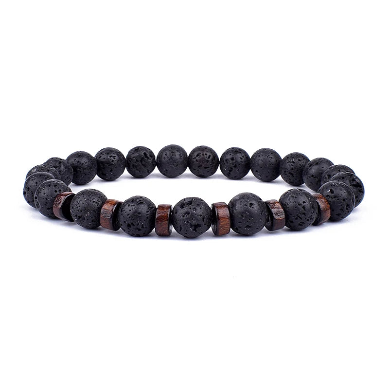 Vulkanstein-Armband für Männer, Lava-Holz, 8 mm Perlen, Armband, tibetischer Buddha, Handgelenkkette, Damen- und Herrenschmuck, Geschenk, neue Armbänder