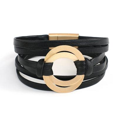 ALLYES Boho Genuine Leather Bracelets for Women Men Fashion Round Hollow Circles Charm Wrap Bracelet Bangle Female Jewelry Gifts