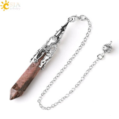 CSJA Kristallpendel für Wahrsagerei, Wünschelfen, Edelstein-Anhänger, antike Bronze, Quarz, Wahrsagerei, Pendulums, Pendulo-Anhänger G883