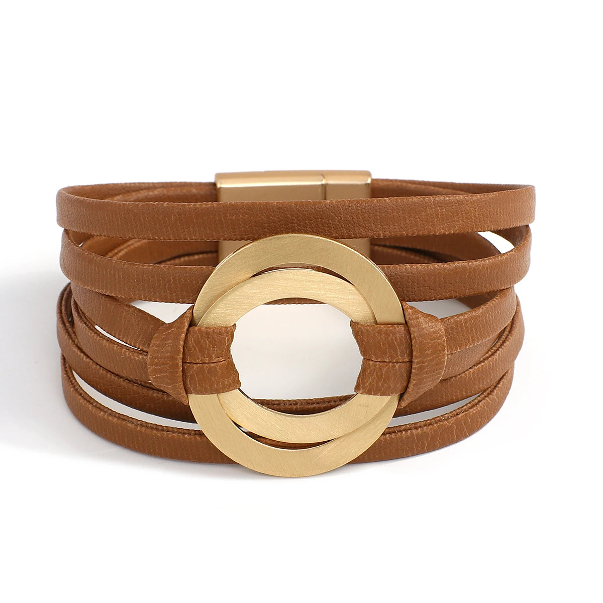 ALLYES Boho Genuine Leather Bracelets for Women Men Fashion Round Hollow Circles Charm Wrap Bracelet Bangle Female Jewelry Gifts