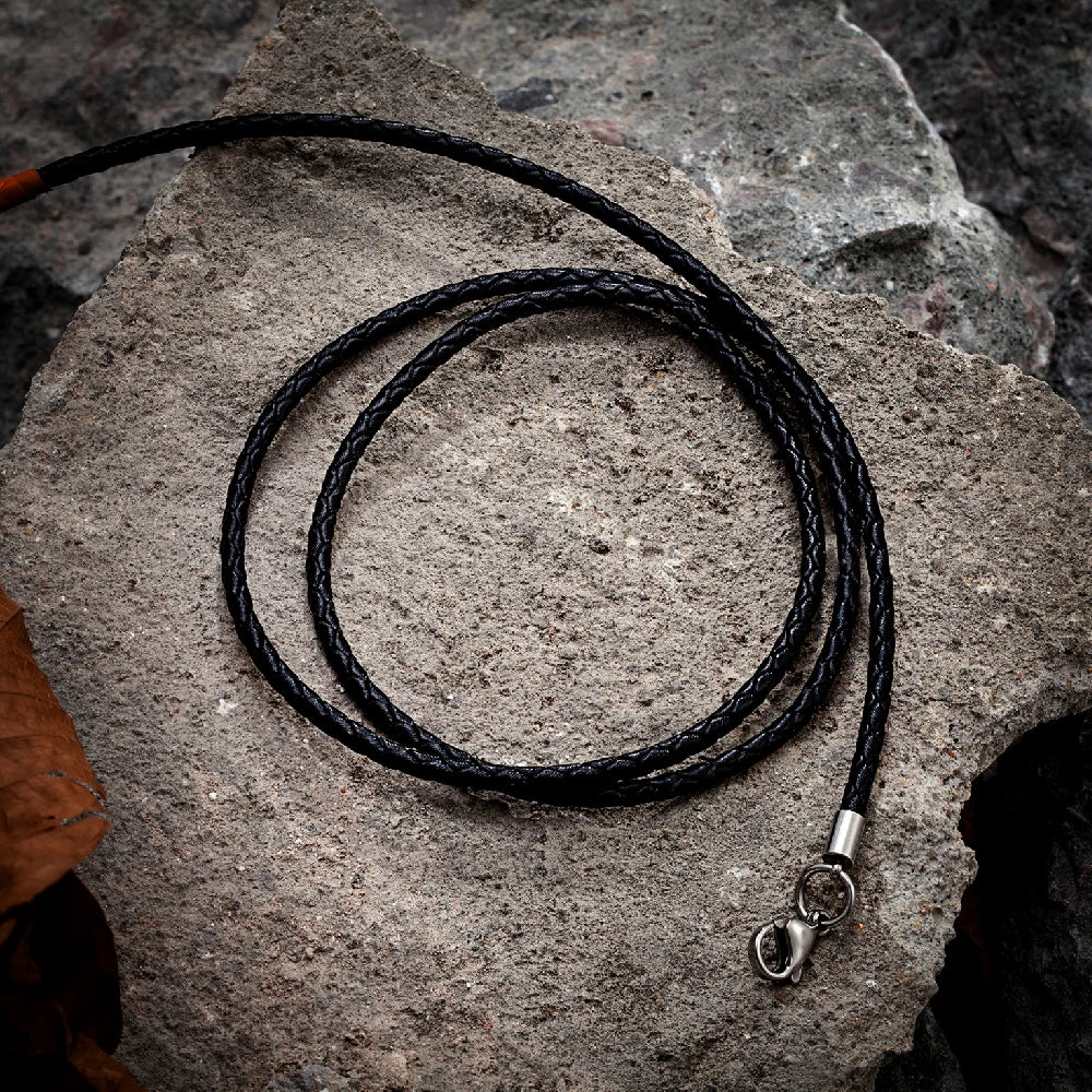 Punk Vikings Wolf Head Necklaces Stainless Steel Vintage Nordic Odin's Wolf Pendant Amulet Men Charm Genuine Leather Rope Jewelry