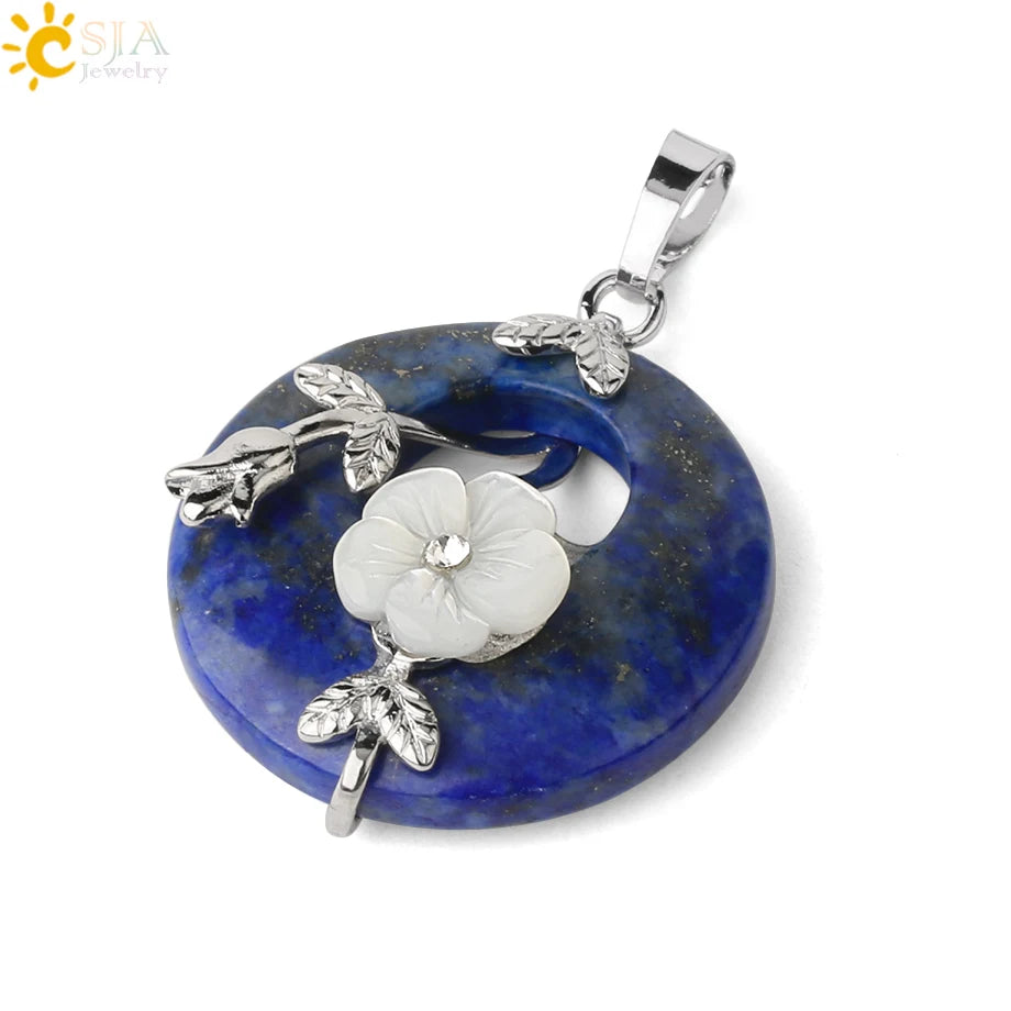 Natursteine Anhänger für Halskette Runde Blume Blatt Amethyste Rosenquarz Schwarzer Onyx Kristall Donut Reiki Schmuck G384