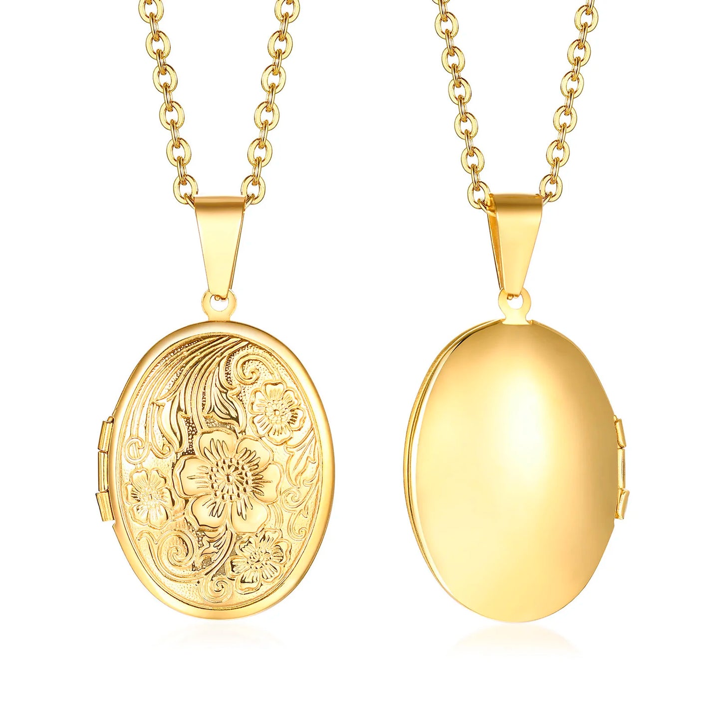Zarte florale ovale Herz-Medaillon-Anhänger-Halsketten für Frauen, Edelstahl-Fotorahmen, Versprechen, Liebe, Andenken, Geschenk