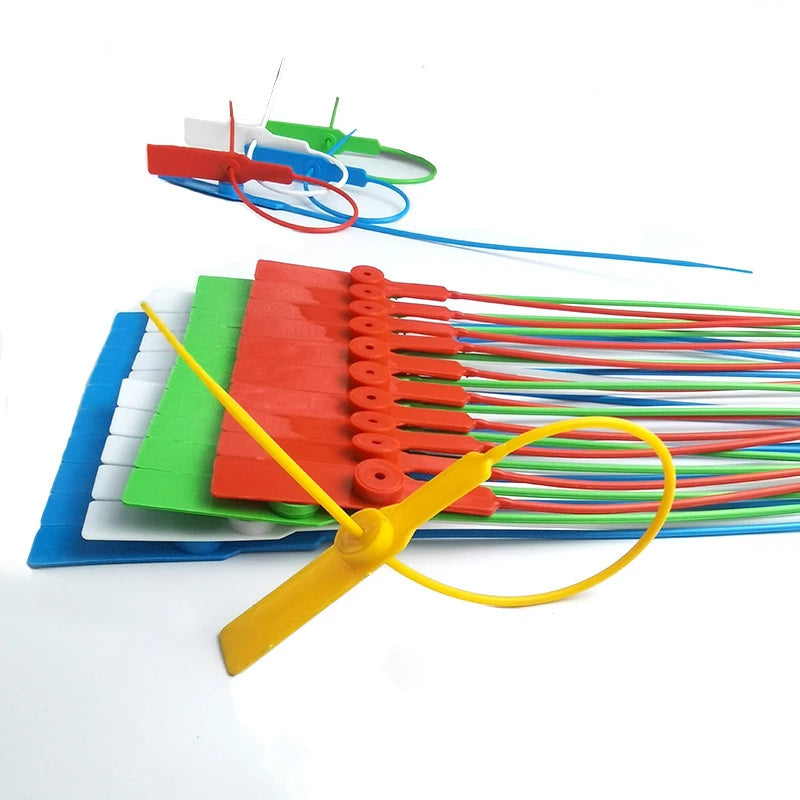 100 Stück Anti-Diebstahl-Behälter-Dichtungsschloss, Einweg-Kunststoffdichtungen, selbstsichernde Nylon-Kabelbinder, es kann individuell angepasst werden, Logo 28 cm