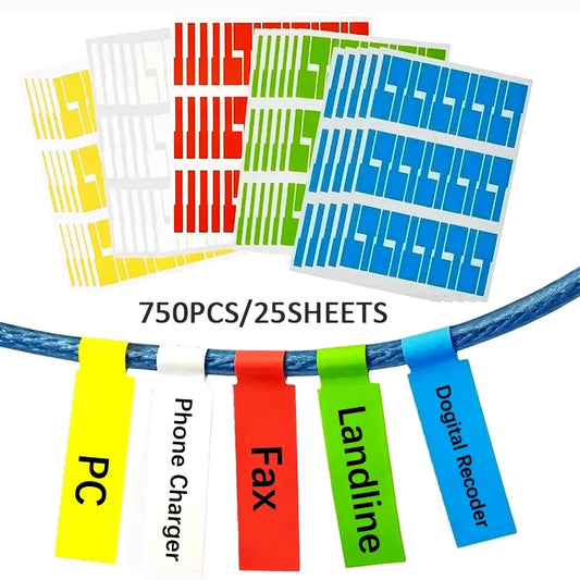 750Pcs A4 Draht Ethernet Kabel Veranstalter Label Aufkleber Netzwerk Elektrische Wasserdicht Reißfeste Marker Drucken Schnur Tags