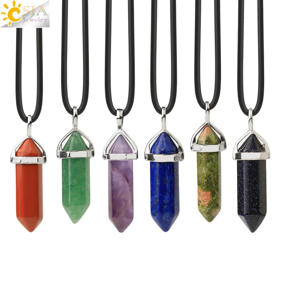 CSJA Sechseckige Kugel Kristall Halsketten Natürlicher Edelstein Quarz Halskette Anhänger Chakra Amethysten Rosa Quarz Lapislazuli G957