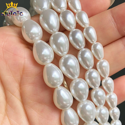 Natürliche Wasser Tropfen Perlen Weiße Shell Perlen Lose Spacer Perlen Für DIY Schmuck Machen Armband Zubehör 15'' 6*9 8*11 10*13mm