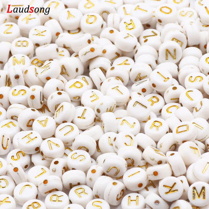 7mm Weißgold Farbe Mix Buchstaben Acryl Perlen Runde Flache Alphabet Lose Perlen Für Schmuck Handgemachte Diy Armband Halskette