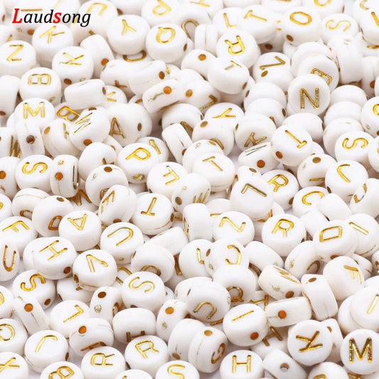 7mm Weißgold Farbe Mix Buchstaben Acryl Perlen Runde Flache Alphabet Lose Perlen Für Schmuck Handgemachte Diy Armband Halskette
