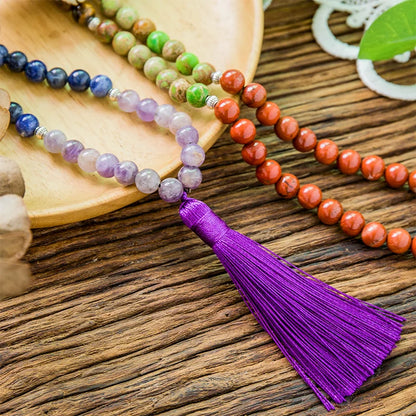8mm Naturstein 7 Chakra Halskette Meditation Yoga Friedens- und Geistes-Schmuck 108 Japamala Perlen-Rosenkranz Quasten-Anhänger
