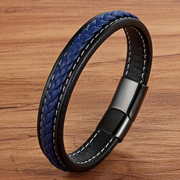 TYO Stainless Steel Leather Bangles Magnetic Clasp Braided Trendy Men Bracelet Wristband Charm Male Wrist Band Gifts Wholesale