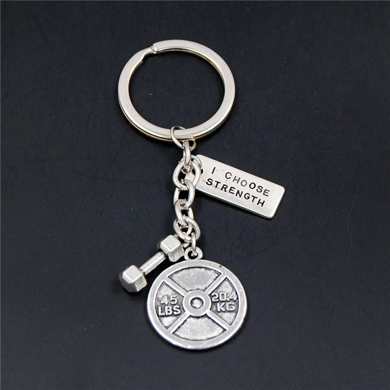 1pc Stärke Sport Hantel Hantel Charme Gewicht Fitness Mit Worten Gym Crossfit Schlüsselring Geschenke Für Mann